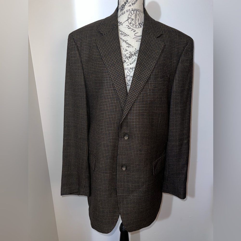 Jos. A. Bank 41L 100% Wool Brown Houndstooth Sport Coat Blazer Classic Fit